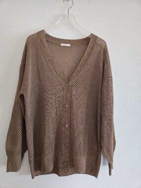 Mariae Mesh Knit V-Neck Cardigan Size L